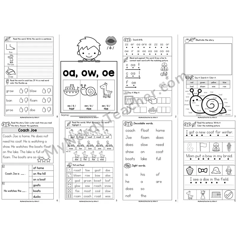 Long Vowel Team oa, ow, oe Decodable Booklet