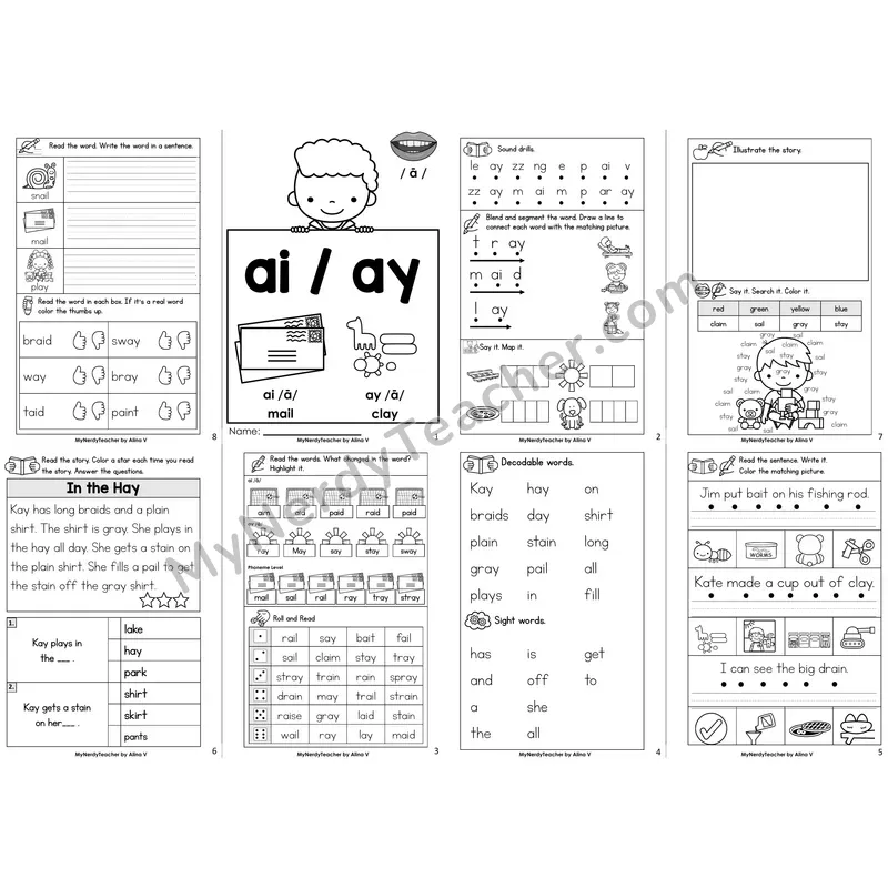 Long Vowel Team ai, ay Decodable Booklet