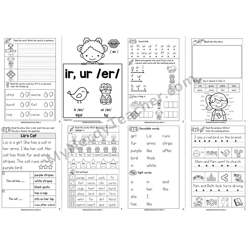 R-Controlled Vowels ir, ur Decodable Booklet