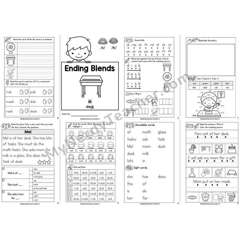 Ending Blend -sk Decodable Booklet
