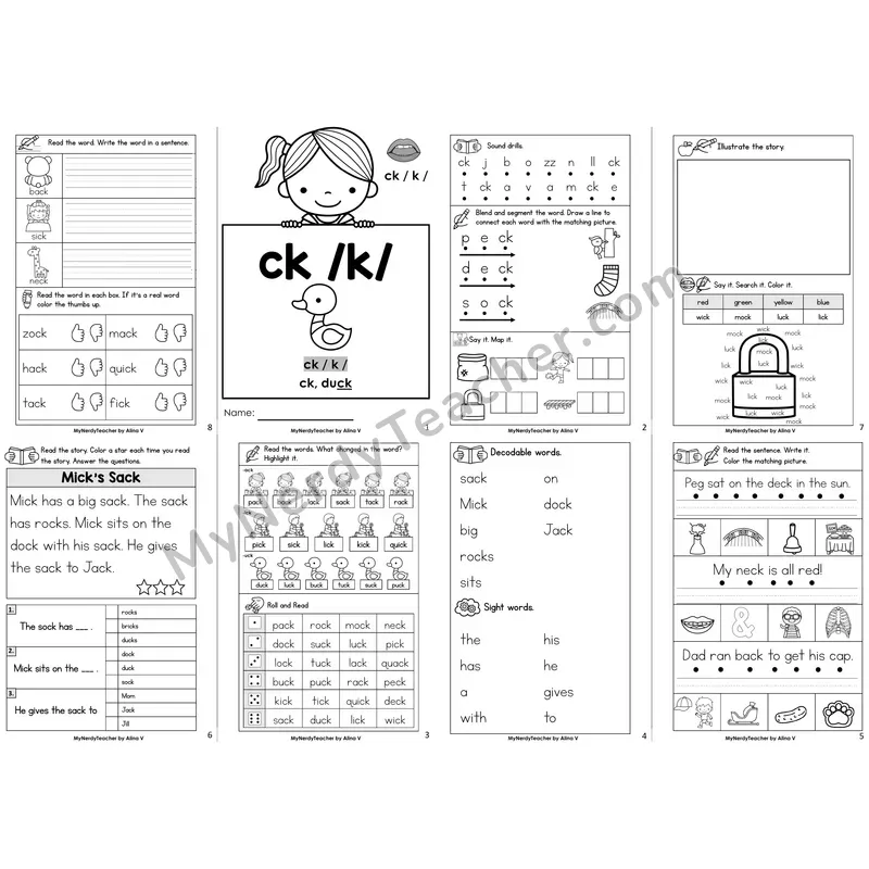 ck and k Spelling Decodable Booklet