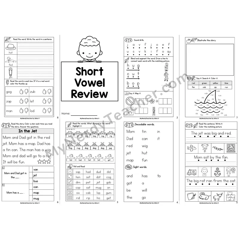 Short Vowels Review Decodable Booklet
