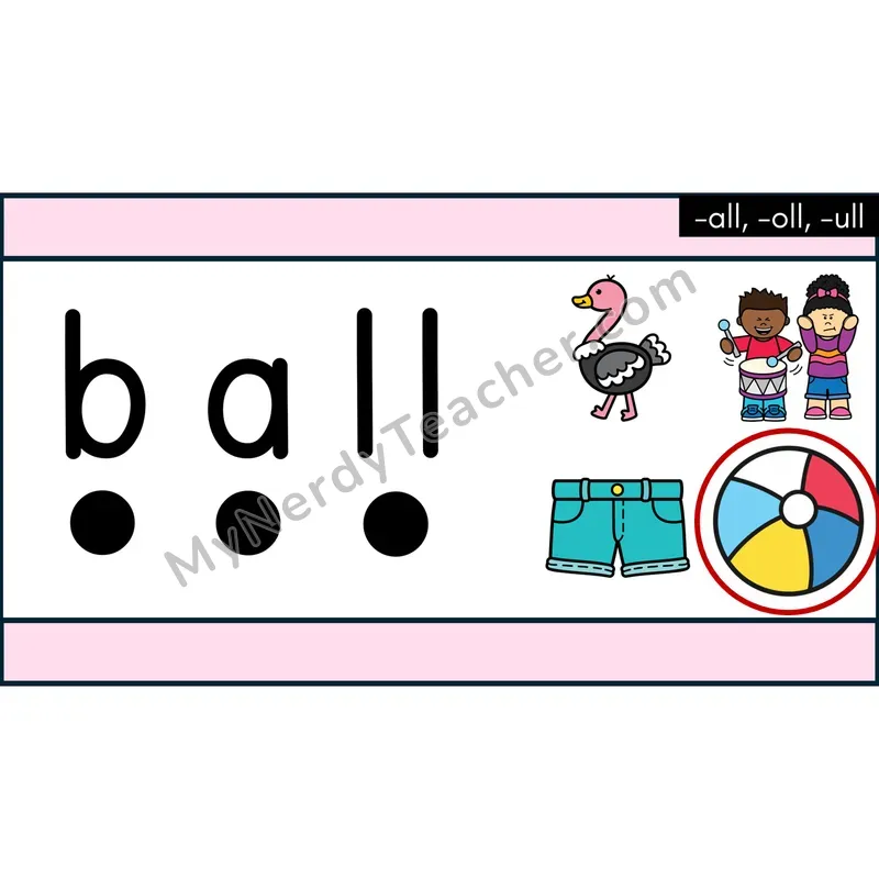-all, -oll, -ull Glued Sounds Decodable Words — Google Slides