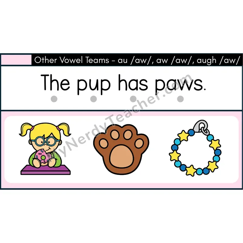 Vowel Teams au, aw, augh Decodable Sentences — Google Slides