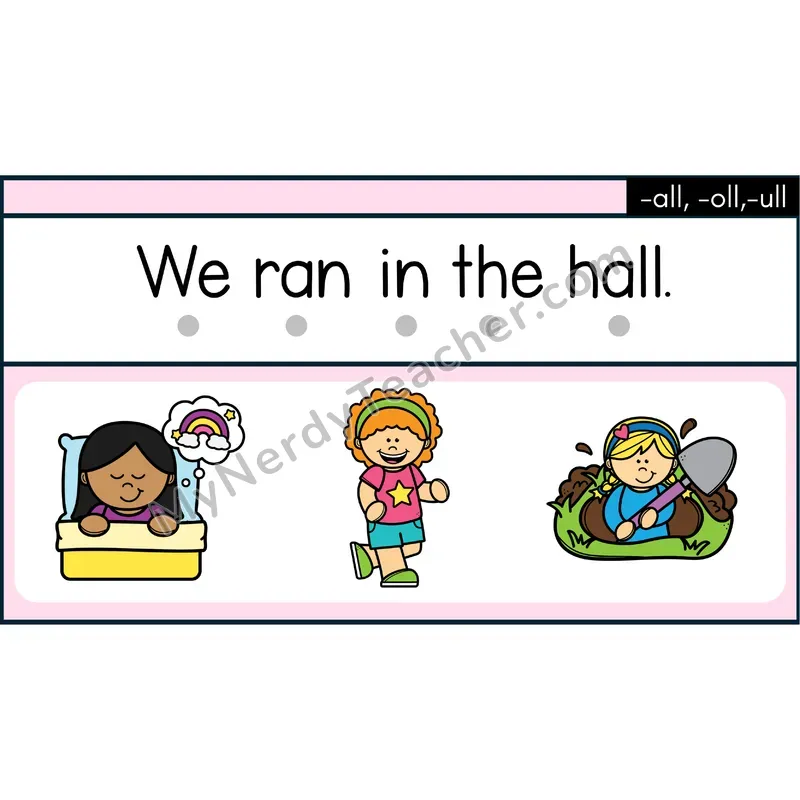-all, -oll, -ull Glued Sounds Decodable Sentences — Digital Slides