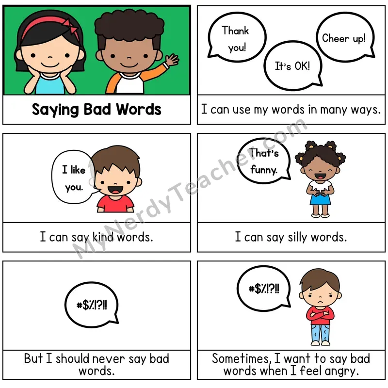 Saying Bad Words Digital Social Story Booklet