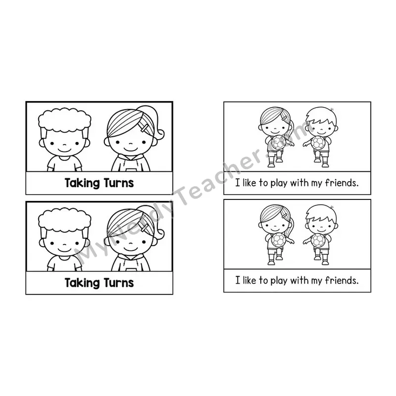 Taking Turns Social Story Booklet — Black and White