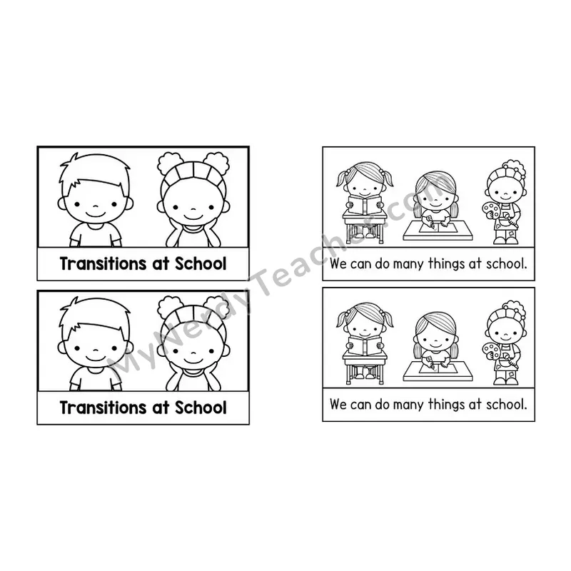 Transitions at School Social Story Booklet — Black and White