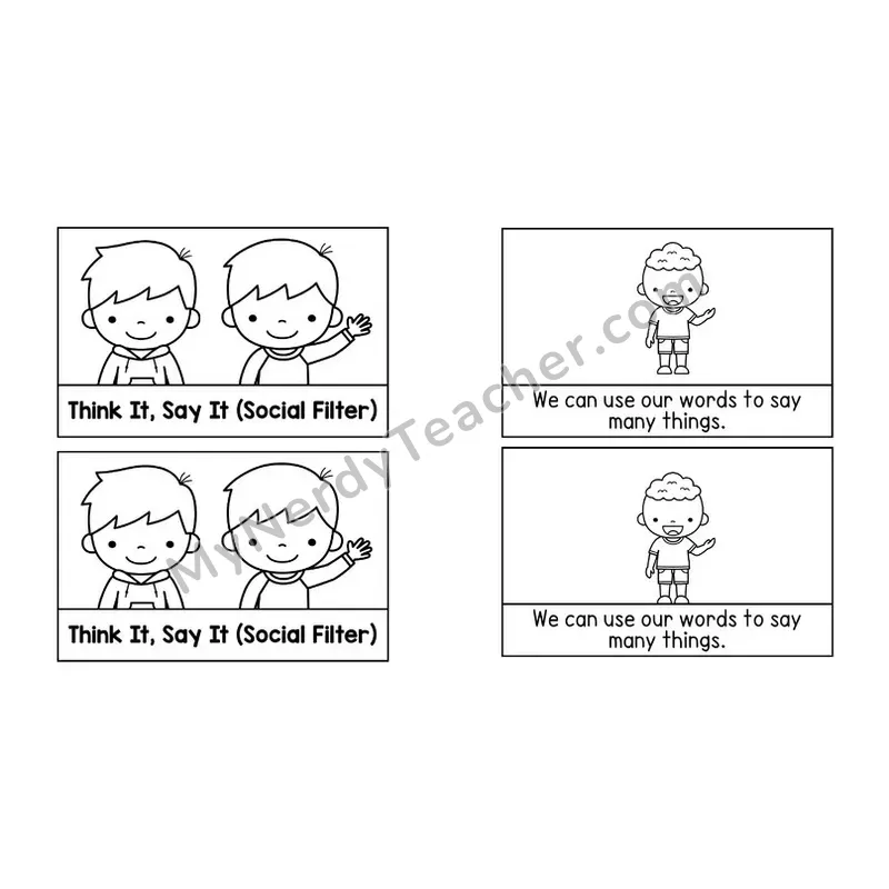 Social Filter Social Story Booklet — Black and White