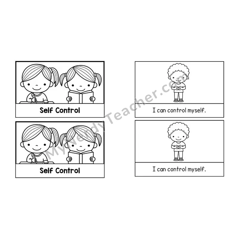 Self Control Social Story Booklet — Black and White