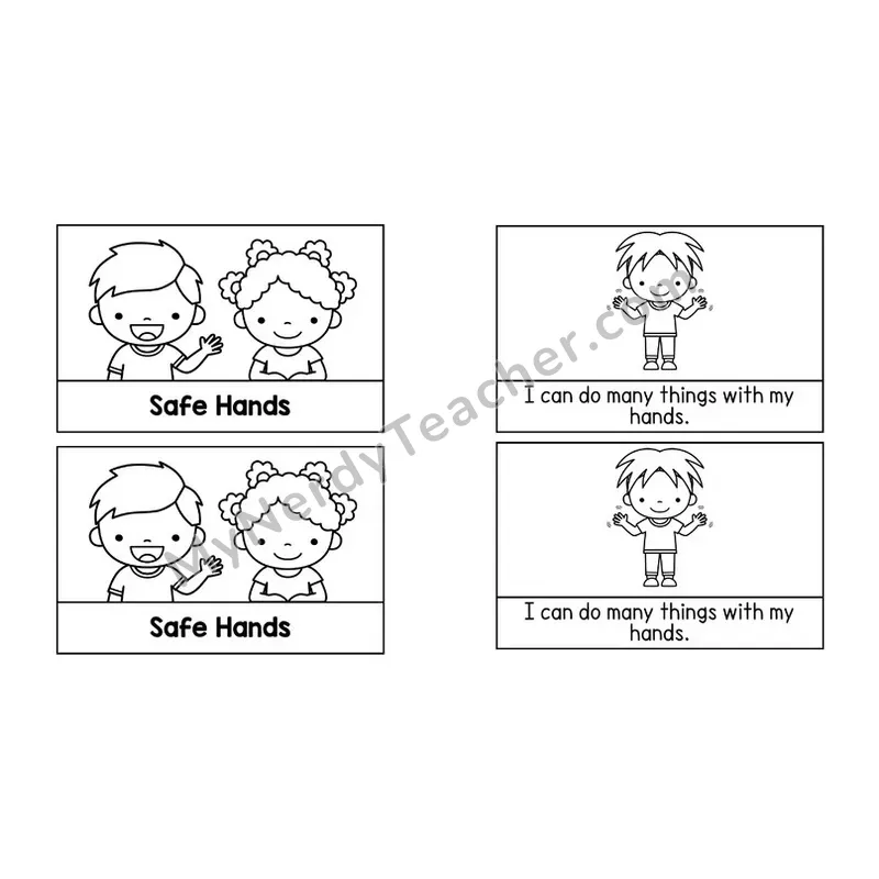 Safe Hands Social Story Booklet — Black and White