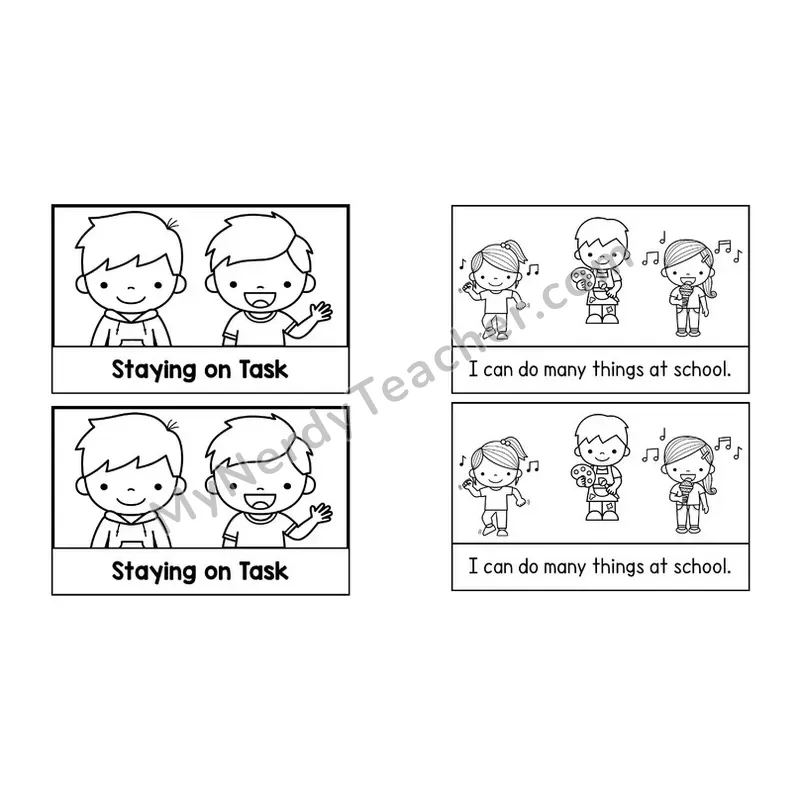 Staying on Task Social Story Booklet — Black and White