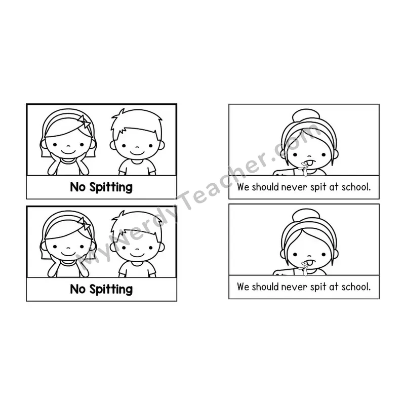No Spitting Social Story Booklet — Black and White