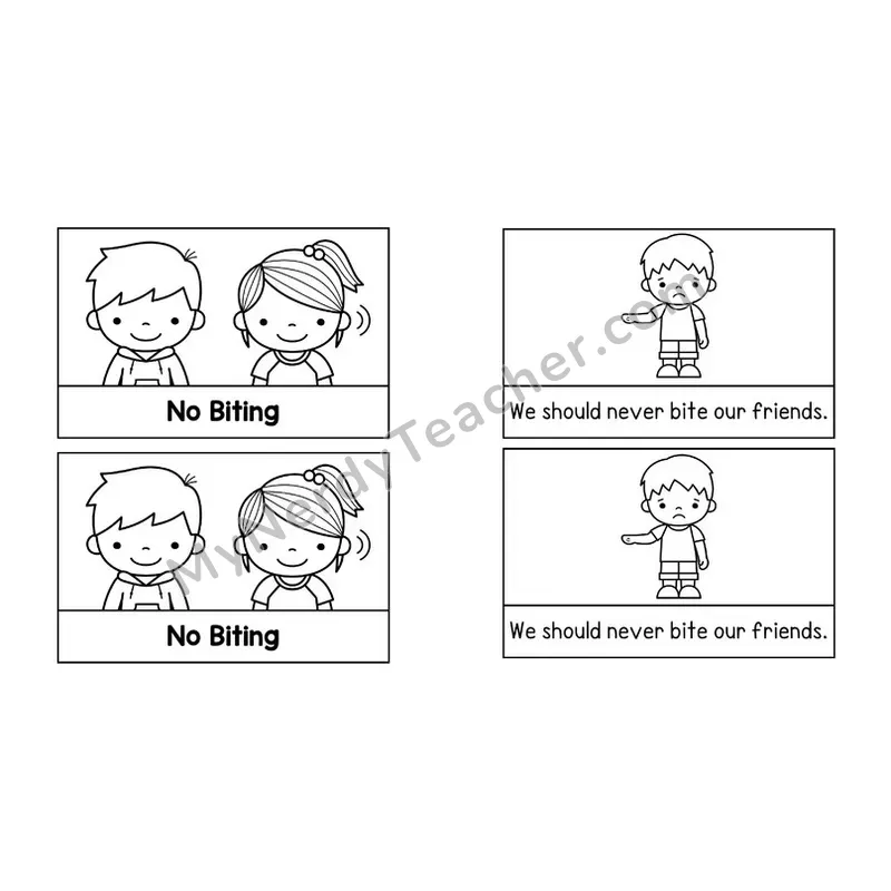 No Biting Social Story Booklet — Black and White