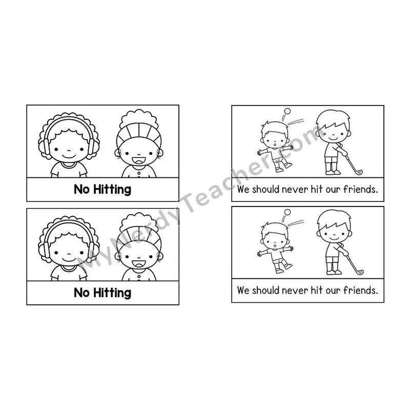 No Hitting Social Story Booklet — Black and White