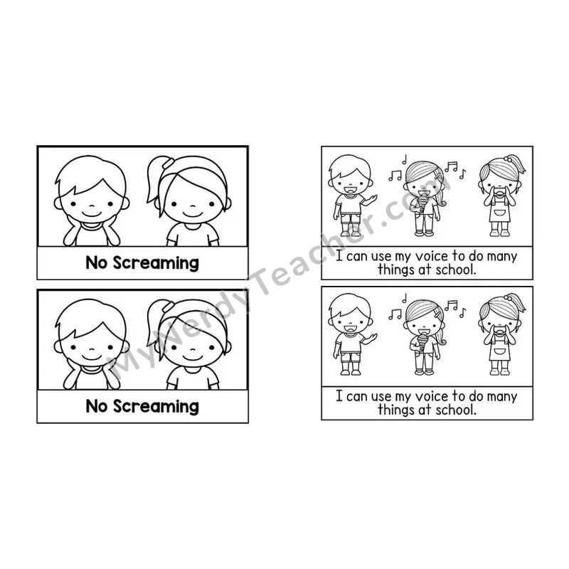 No Screaming Social Story Booklet — Black and White