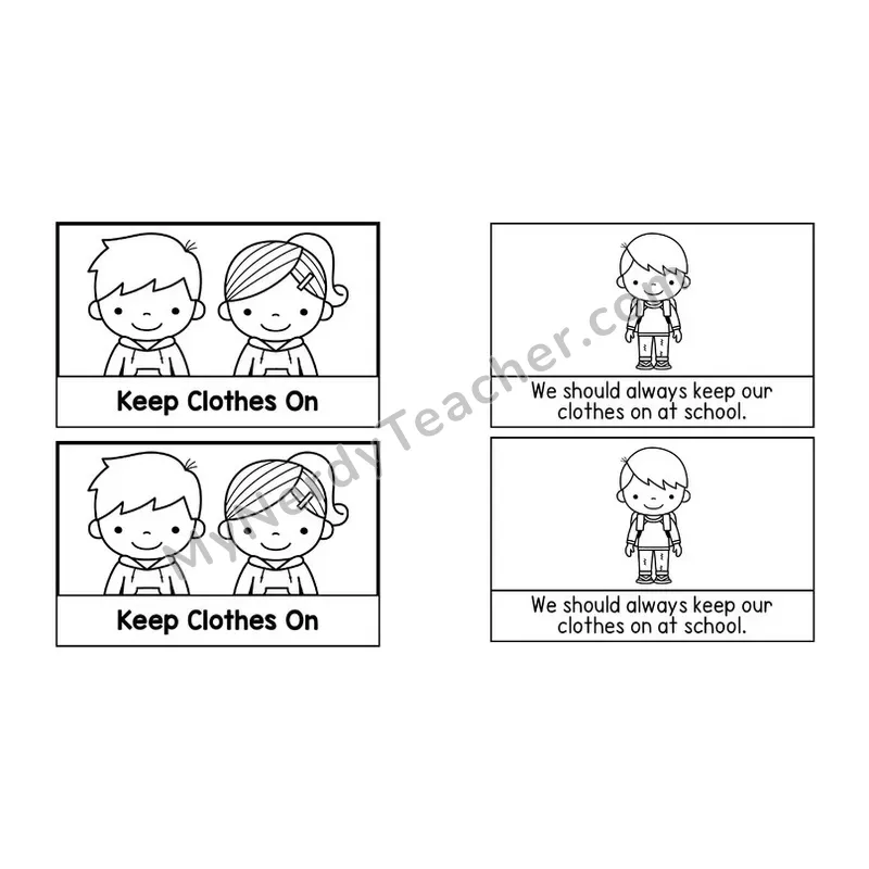 Keep Clothes On Social Story Booklet — Black and White