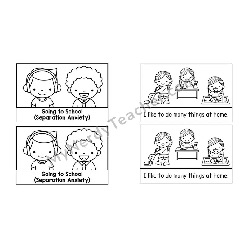 Separation Anxiety Social Story Booklet — Black and White