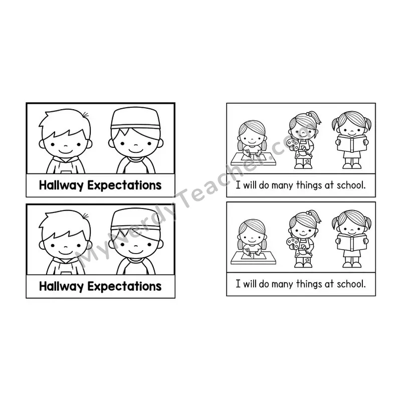 Hallway Expectations Social Story Booklet — Black and White
