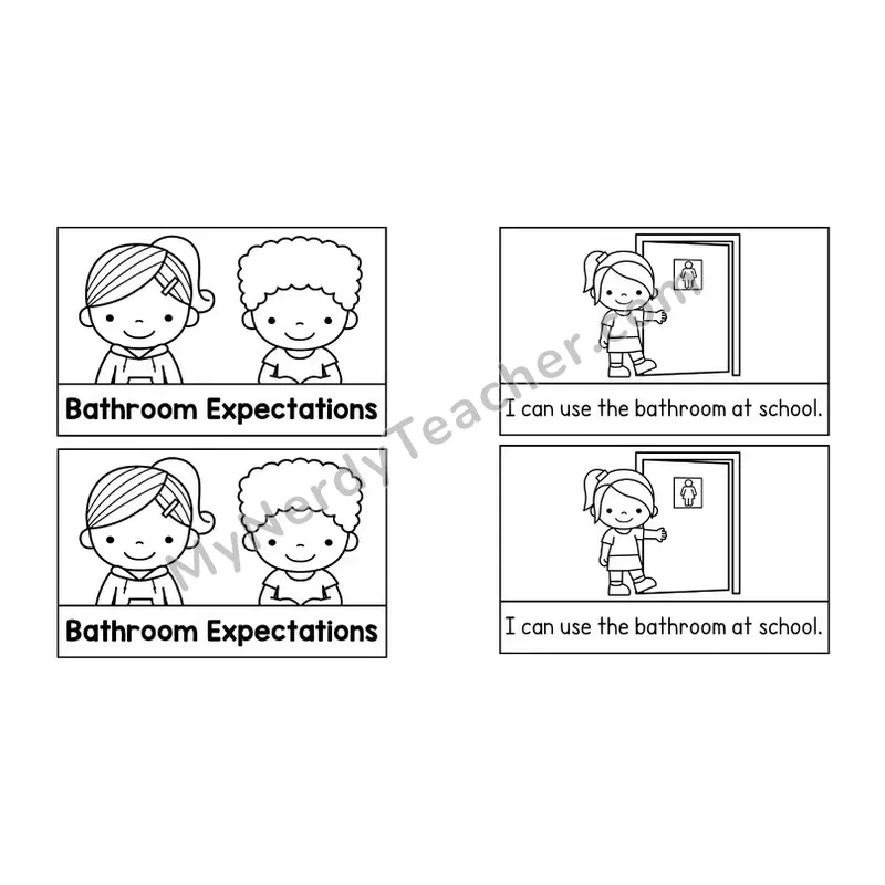 Bathroom Expectations Social Story Booklet — Black and White