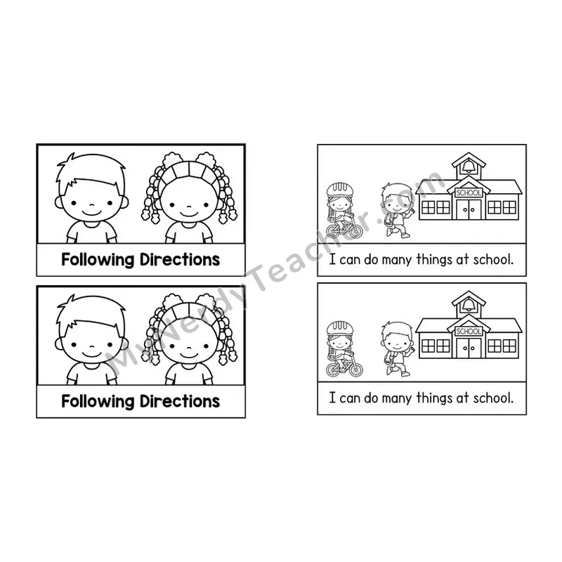 Following Directions Social Story Booklet — Black and White