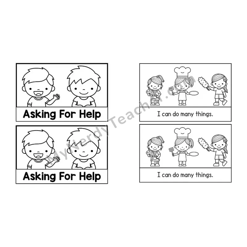 Asking For Help Social Story Booklet — Black and White