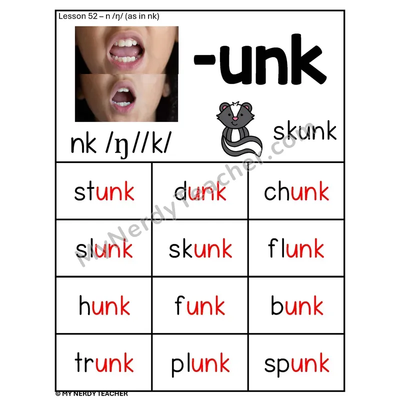 NK Spelling Pattern Phonics Poster — -unk Word Family