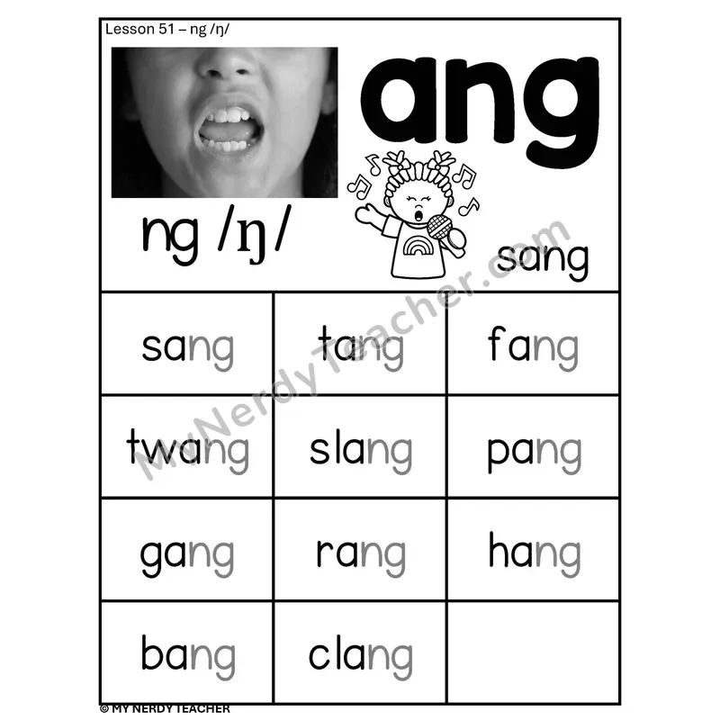 NG Spelling Pattern Phonics Poster BW — -ang Word Family