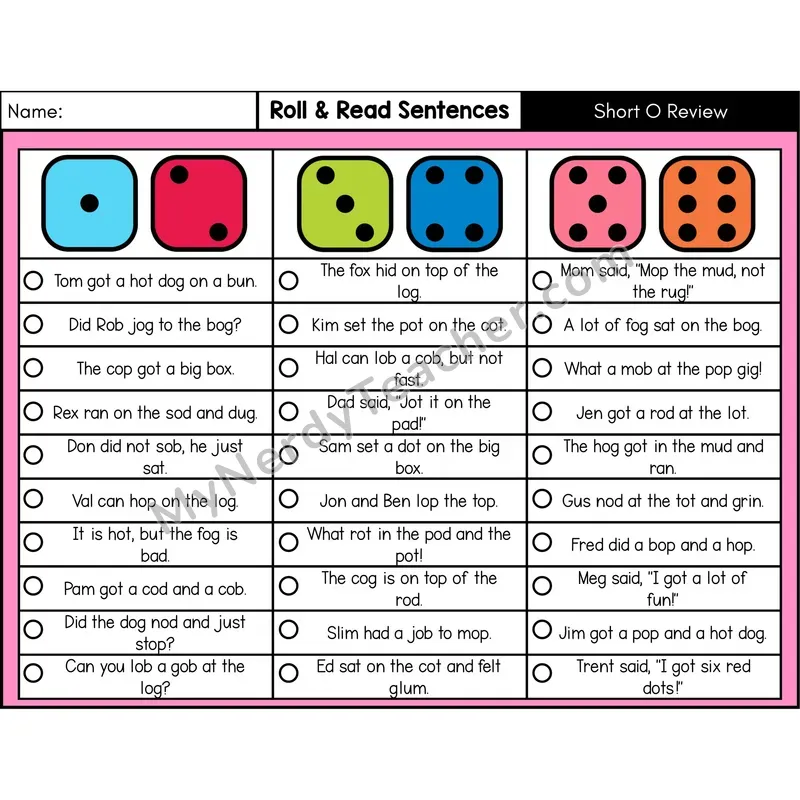 Short O — Roll & Read Decodable Sentences (Color)