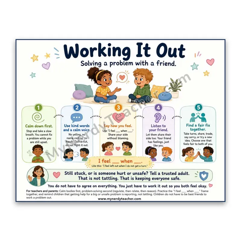 Working It Out Poster — Conflict Resolution Steps for Friends