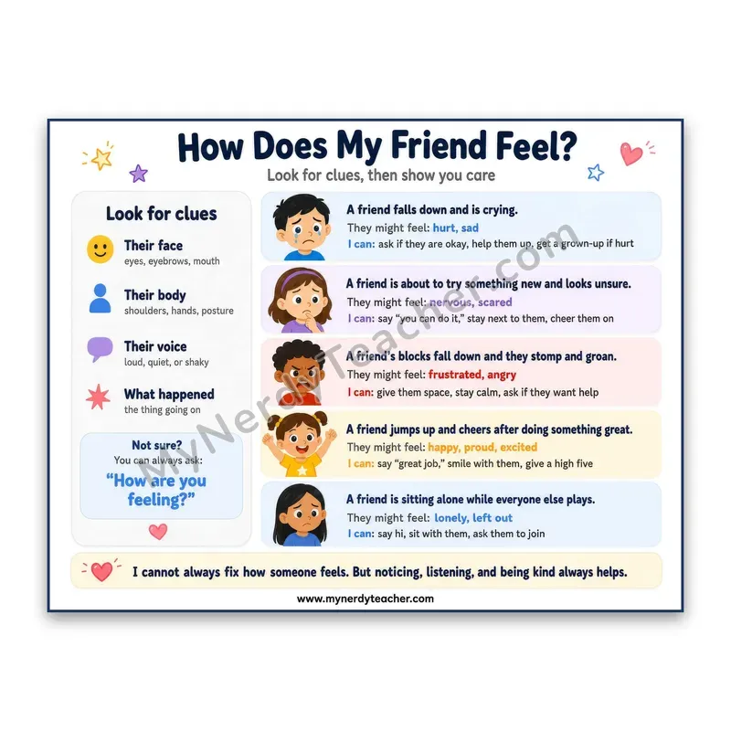 How Does My Friend Feel? Empathy Poster — Reading Social Cues