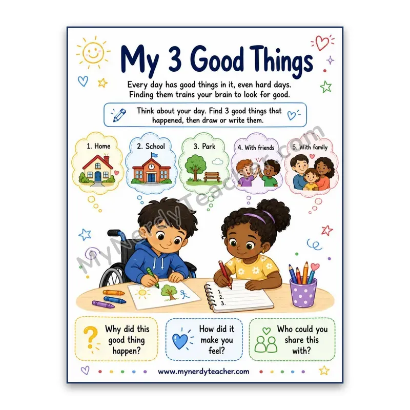 My 3 Good Things Poster — Daily Gratitude Practice for Kids