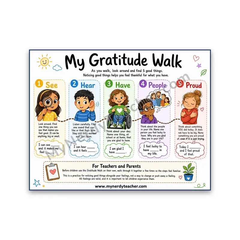 My Gratitude Walk Poster — Sensory Gratitude Activity for Kids