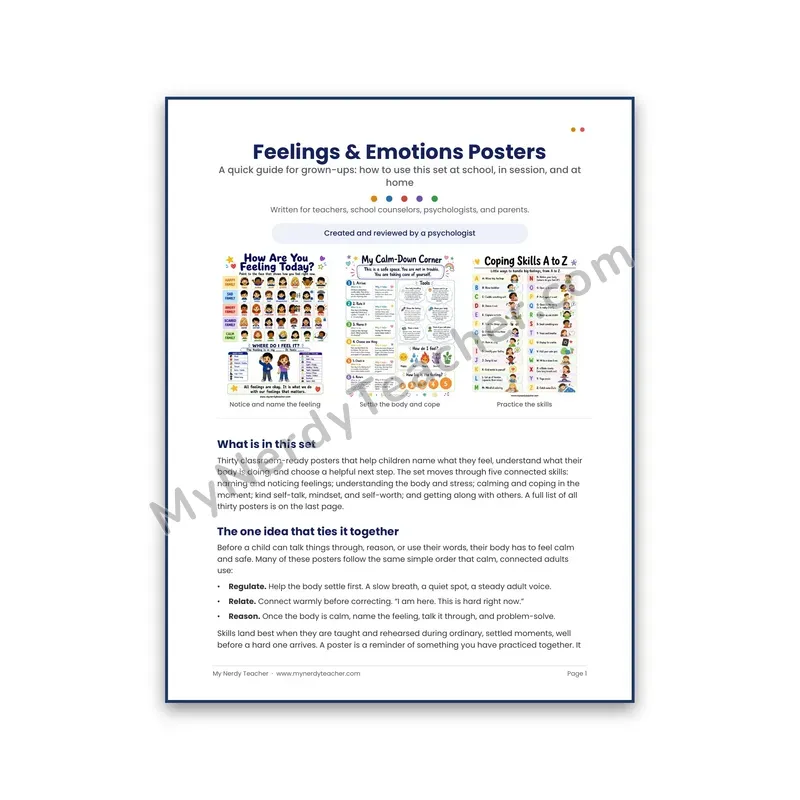 Feelings & Emotions Posters — Teacher & Parent Guide