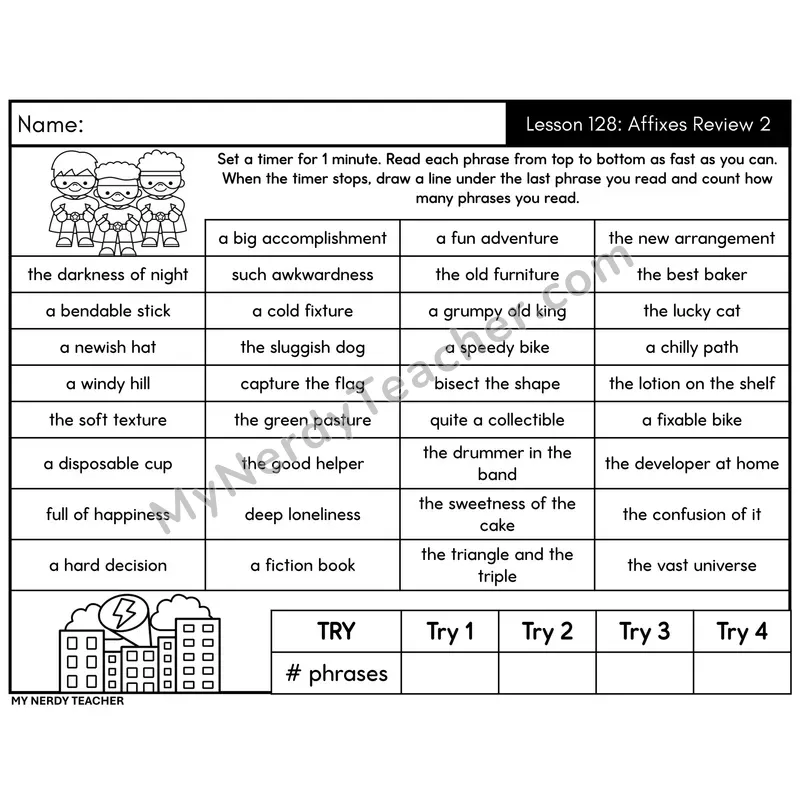 Affixes Review 2 Phrase Fluency Drill