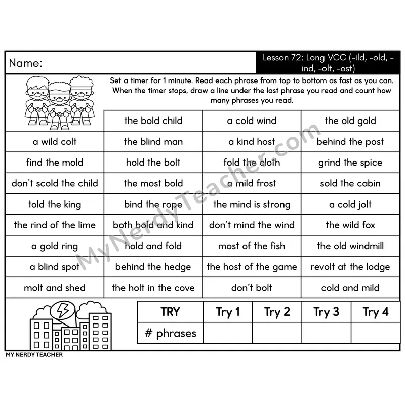 Long VCC Phrase Fluency Drill