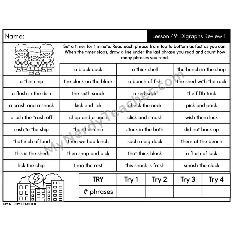 Digraphs Review 1 Phrase Fluency Drill