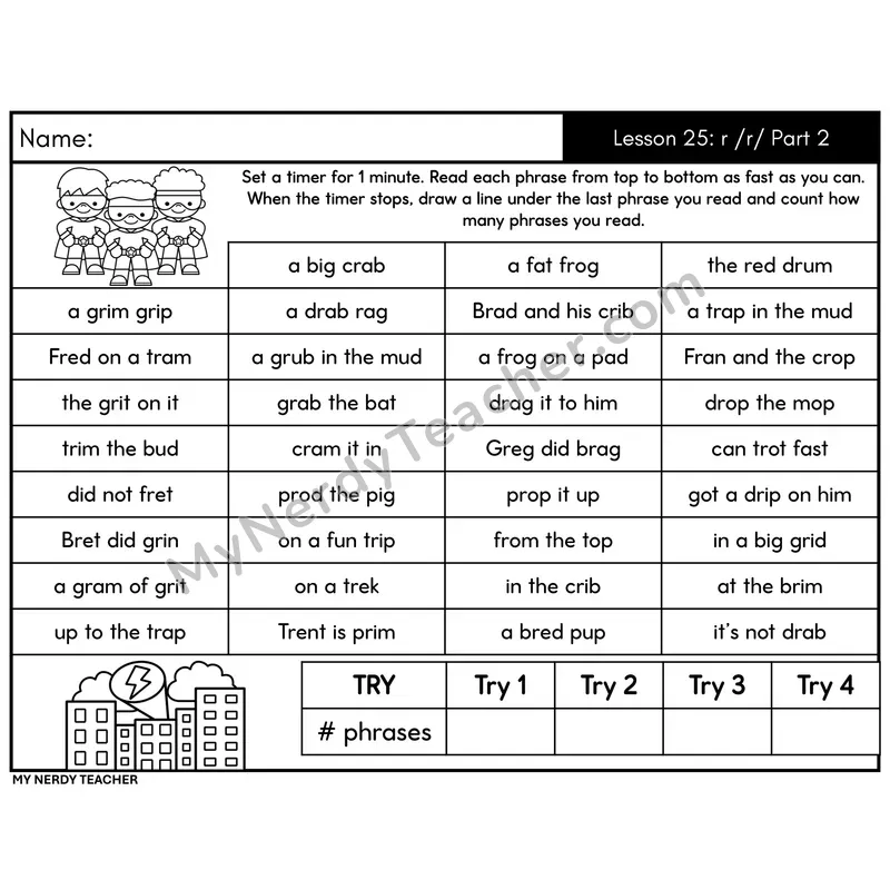 Letter-Sound r /r/ Part 2 Phrase Fluency Drill