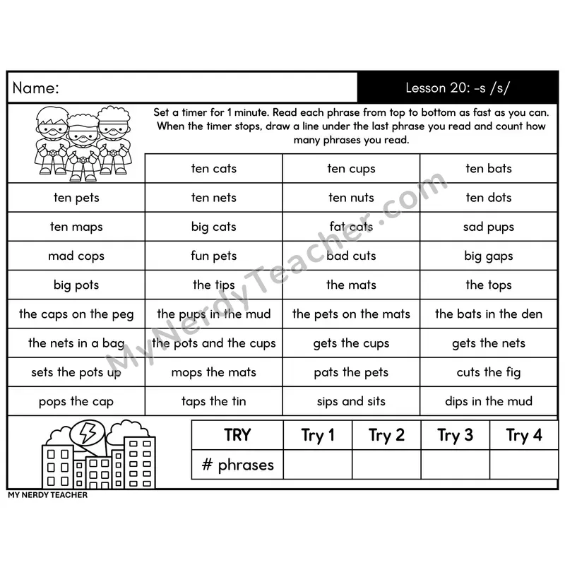Ending -s /s/ Phrase Fluency Drill