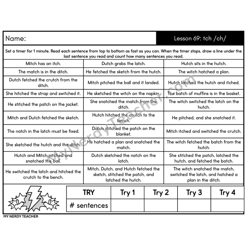 Trigraph tch /ch/ Sentence Fluency Drill