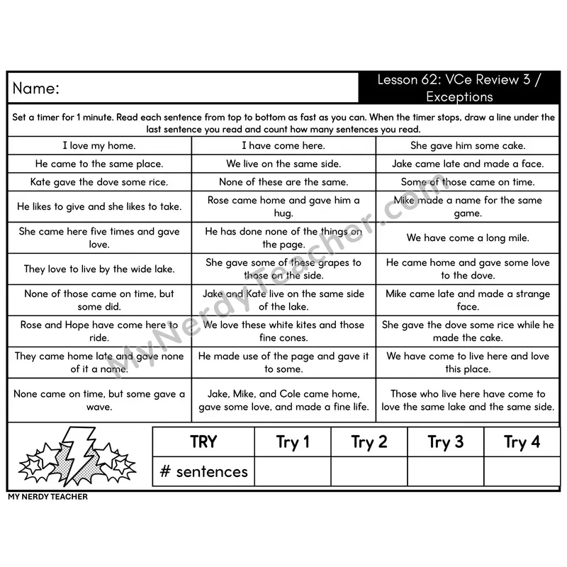 VCe Review 3 Sentence Fluency Drill