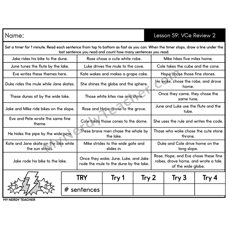 VCe Review 2 Sentence Fluency Drill