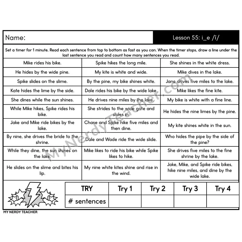 VCe Long Vowel i_e /ī/ Sentence Fluency Drill