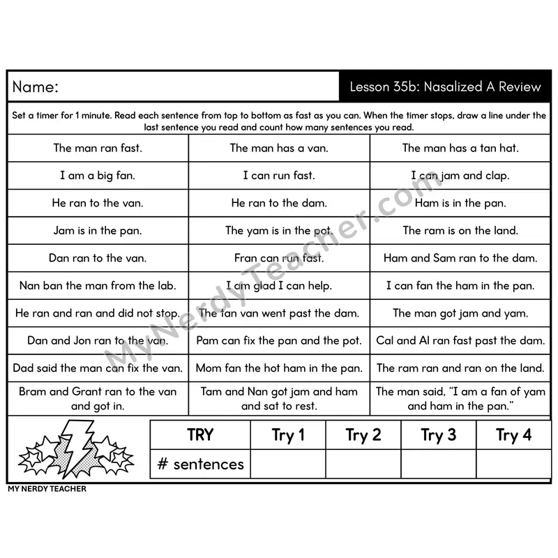 Nasalized A Review Sentence Fluency Drill