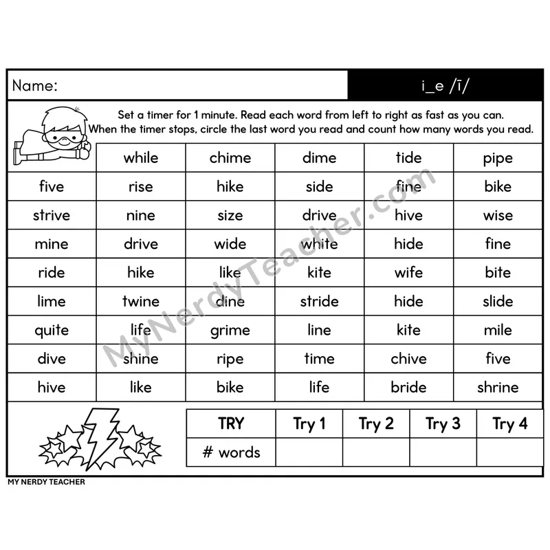 VCe Long Vowel i_e /ī/ Word Fluency Drill