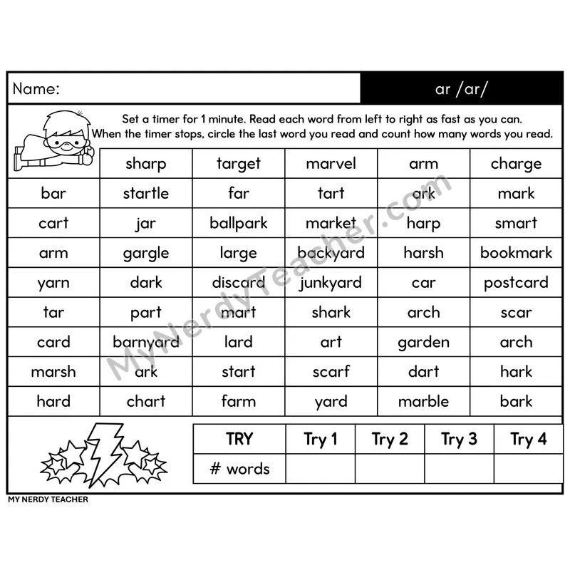 R-Controlled ar /ar/ Word Fluency Drill