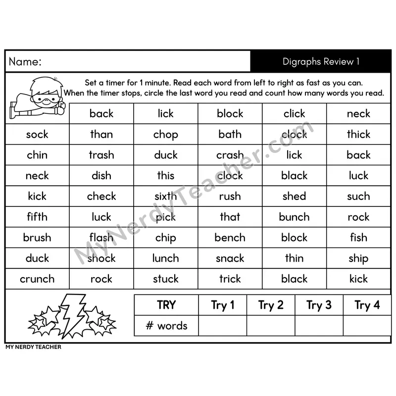 Digraphs Review 1 Word Fluency Drill