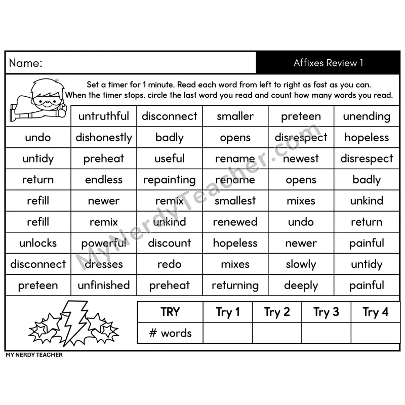 Affixes Review 1 Word Fluency Drill