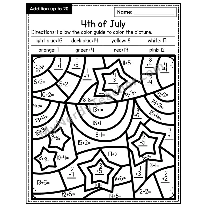 Addition to 20 Color by Number — 4th of July (Page 2)