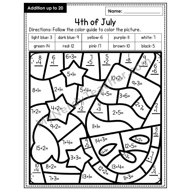 Addition to 20 Color by Number — 4th of July (Page 1)